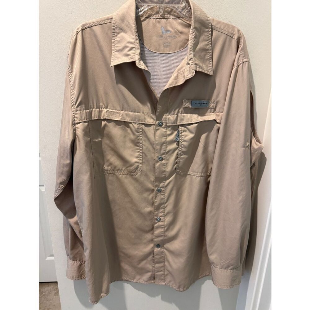 Field & Stream Lightweight Tan Fishing long sleeve Shirt UPF size large